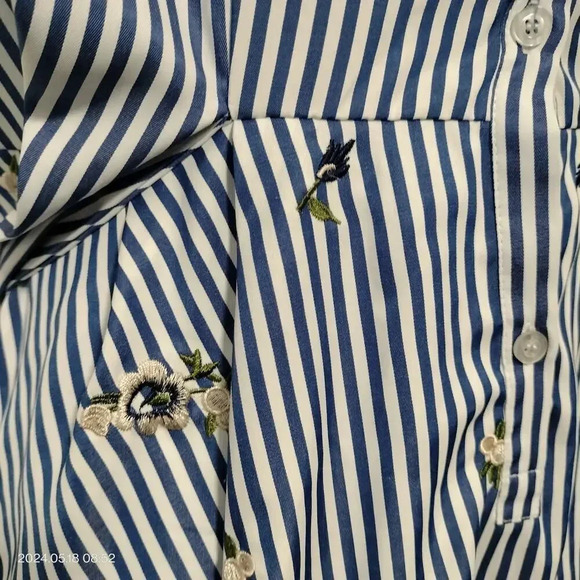 Lucy Paris size Large Blue White Striped Embroidered Shift Button Up Dress - Picture 3 of 11